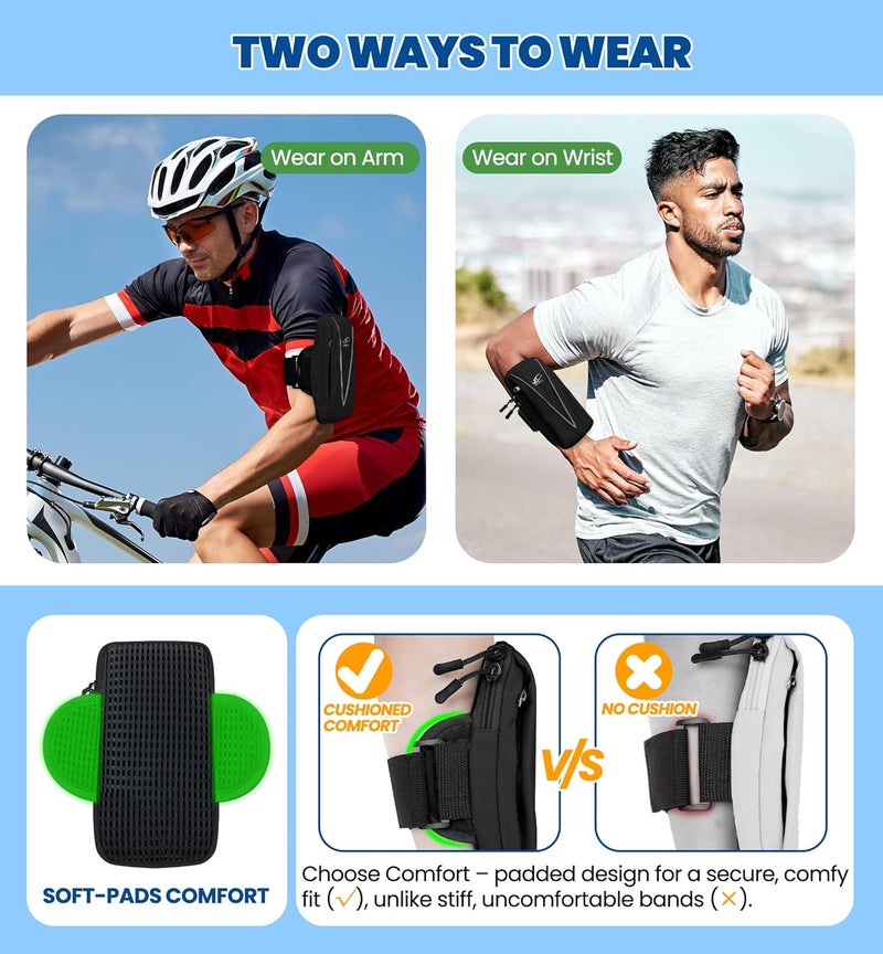 HiRui Cell Phone Holder Arm Bag & Wrist Bag for Phone, Sports Running Armband for Gym & Cycling, Compatible with iPhone 16/16Pro/Plus/15/14 Samsung Galaxy All Phones, Reflective & Adjustable (Black) - Image 3
